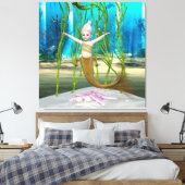 Little Mermaid Niedlich Fantasy Girl, Blue Ocean Leinwanddruck (Insitu (Schlafzimmer))