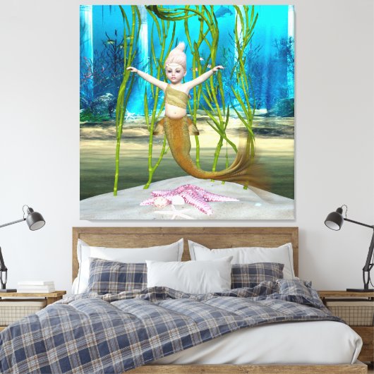 Little Mermaid Niedlich Fantasy Girl, Blue Ocean Leinwanddruck (Insitu (Schlafzimmer))