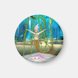 Little Mermaid Niedlich Fantasy Girl, Blue Ocean Magnet