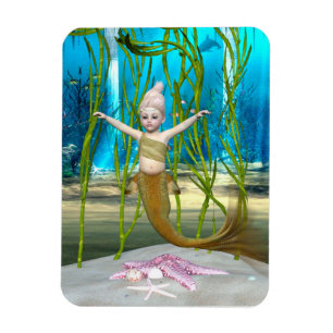 Little Mermaid Niedlich Fantasy Girl, Blue Ocean Magnet