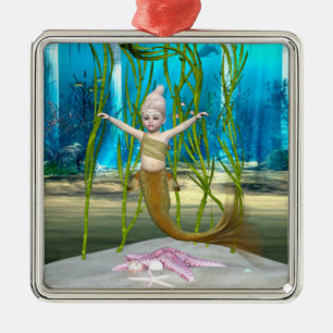 Little Mermaid Niedlich Fantasy Girl, Blue Ocean Ornament Aus Metall