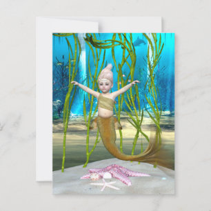 Little Mermaid Niedlich Fantasy Girl, Blue Ocean Postkarte