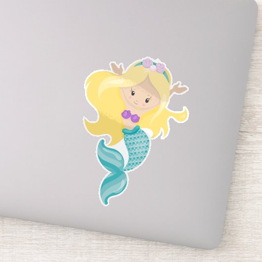 Little Mermaid, Niedliche Meerjungfrau, Blonde Hai Aufkleber (Detail)