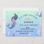 Little Mermaid Pink 5. Geburtstag Einladung (Vorderseite)
