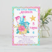 Little Mermaid Scale Pink Türkis Gold Geburtstag Einladung (Stehend Vorderseite)