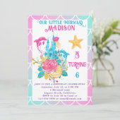 Little Mermaid Scale Pink Türkis White Geburtstag Einladung (Stehend Vorderseite)