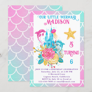 Little Mermaid Scale Pink Türkis White Geburtstag Einladung
