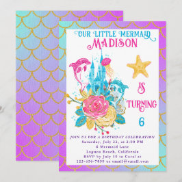 Little Mermaid Schwanz Lila Türkis Gold Geburtstag Einladung