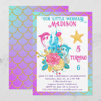 Little Mermaid Schwanz Lila Türkis Gold Geburtstag Einladung
