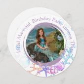 Little Mermaid Three Birthday Party Foto Einladung (Vorne/Hinten)
