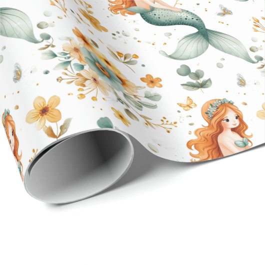 Little Mermaid und Blume Kinder Geschenkpapier (Rolleneckpunkt)