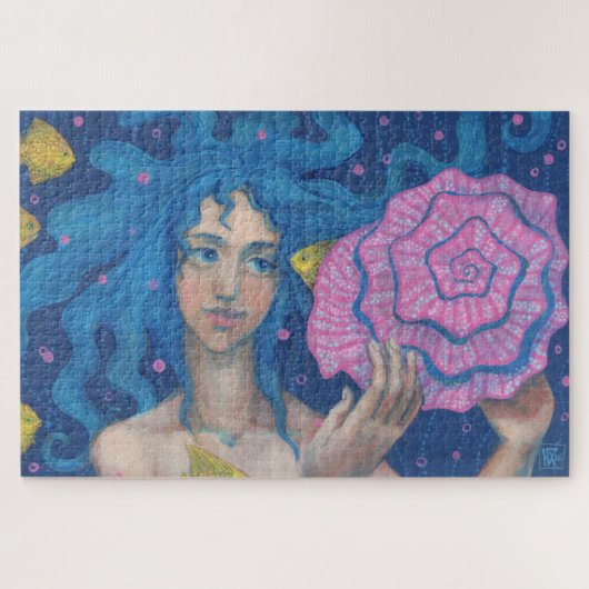 Little Mermaid, Underwater Fantasy Art, Pink Blue Puzzle (Horizontal)