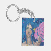 Little Mermaid, Underwater Fantasy Art, Pink Blue Schlüsselanhänger (Vorderseite links)