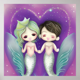 Little Mermaids niedlicher Mädchenjunge in Liebe P Poster