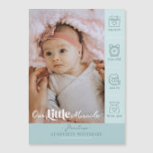Little Miracle Birth Stats Photo Baby Announcement Magnetkarte (Vorderseite)