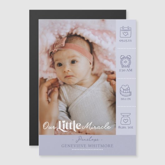 Little Miracle Birth Stats Photo Baby Announcement Magnetkarte (Vorne/Hinten)
