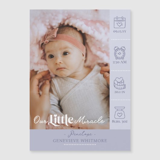 Little Miracle Birth Stats Photo Baby Announcement Magnetkarte (Vorderseite)