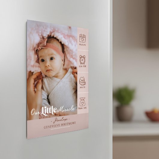 Little Miracle Birth Stats Photo Baby Announcement Magnetkarte