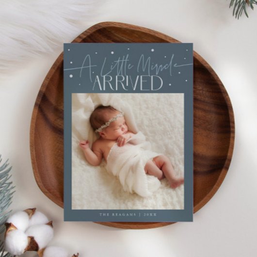 Little Miracle Christmas Slate Blue Photo Birth Ankündigung