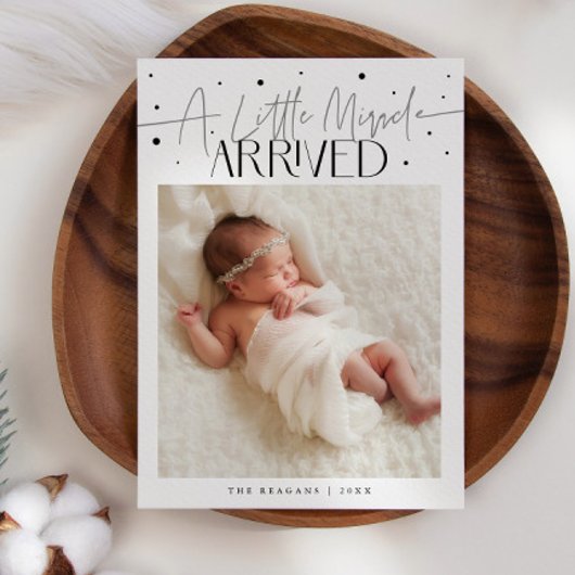 Little Miracle Christmas White Photo Birth  Ankündigung