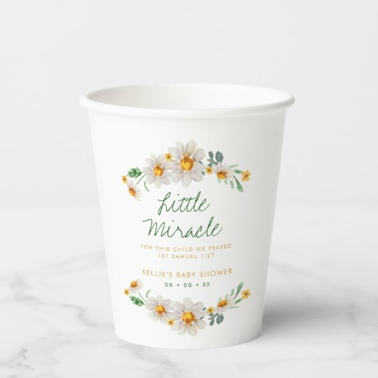 Little Miracle Daisies Baby Shower Scripting Pappbecher (Vorderseite)