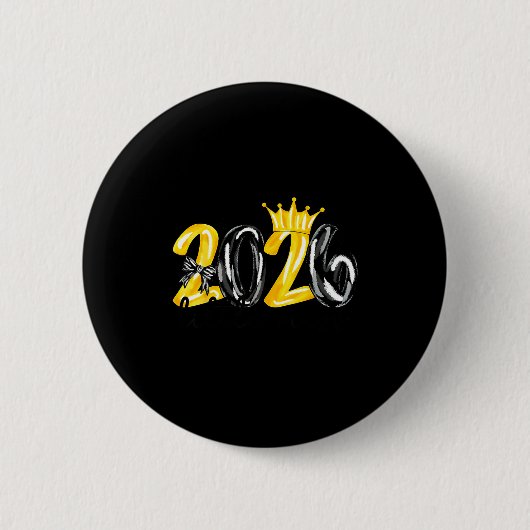 Little Miss 2026 Coquette Bow Crown Happy New Year Button (Vorderseite)
