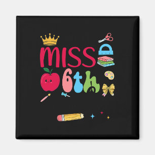 Little Miss 6. Klässlerin Sechster Schultag Sechst Magnet