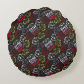 Little Miss Bad | Schwarzes, Rotes und Gelbes Must Rundes Kissen (Rückseite)