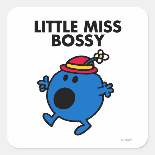 Little Miss Bossy | Schwarze Schrift Quadratischer Aufkleber (Vorderseite)