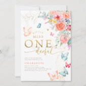 Little Miss Butterfly Girl 1. Geburtstag Party Einladung (Vorderseite)