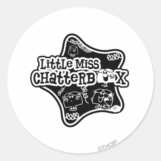 Little Miss Chatterbox | Schwarzer und weißer Star Runder Aufkleber (Vorderseite)