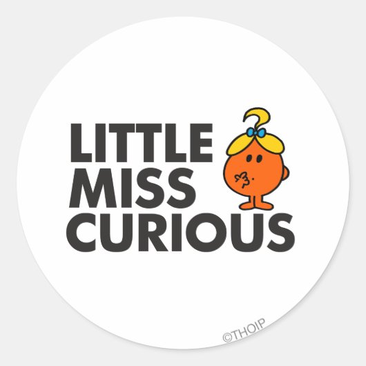 Little Miss Curious | Schwarze Schrift Runder Aufkleber (Vorderseite)