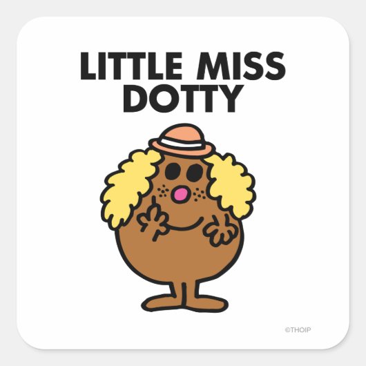Little Miss Dotty | Schwarze Schrift Quadratischer Aufkleber (Vorderseite)