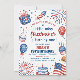 Little Miss Firecracker 4. Juli 1. Geburtstag Einladung