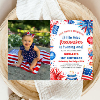Little Miss Firecracker 4. Juli 1. Geburtstag Einladung