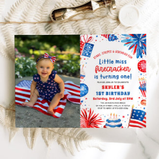 Little Miss Firecracker 4. Juli 1. Geburtstag Einladung