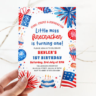 Little Miss Firecracker 4. Juli 1. Geburtstag Einladung