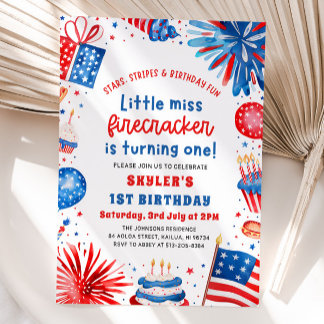 Little Miss Firecracker 4. Juli 1. Geburtstag Einladung