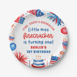 Little Miss Firecracker 4. Juli 1. Geburtstag Pappteller