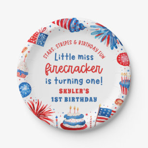 Little Miss Firecracker 4. Juli 1. Geburtstag Pappteller