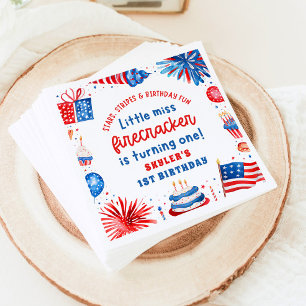 Little Miss Firecracker 4. Juli 1. Geburtstag Serviette