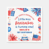 Little Miss Firecracker 4. Juli 1. Geburtstag Serviette (Vorderseite)