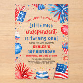 Little Miss Independent 4. Juli 1. Geburtstag Acryleinladungen (Vorderseite)