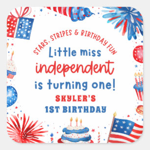 Little Miss Independent 4. Juli 1. Geburtstag Quadratischer Aufkleber