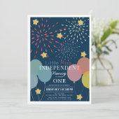 Little Miss Independent Feuerwerk Ballon Geburtsta Einladung (Stehend Vorderseite)