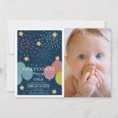 Little Miss Independent Fireworks Foto Geburtstag Einladung (Vorderseite)