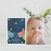 Little Miss Independent Fireworks Foto Geburtstag Einladung (Stehend Vorderseite)