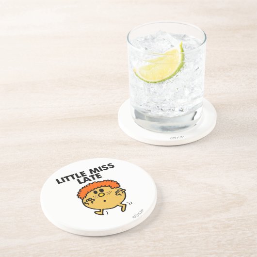 Little Miss Late | Schwarze Schrift Sandstein Untersetzer (Seite)