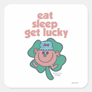 Little Miss Lucky's Motto Grüner Kleeblatt Quadratischer Aufkleber