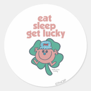 Little Miss Lucky's Motto Grüner Kleeblatt Runder Aufkleber